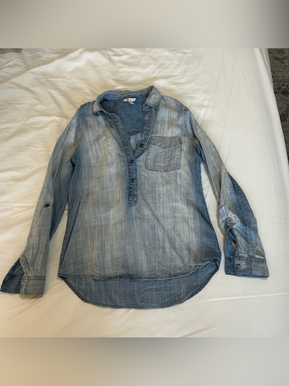 Cato Light Blue Chambray Long Sleeve Button Top